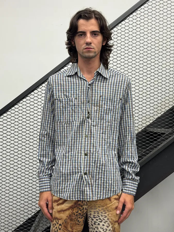 2000s Dolce & Gabbana Brown & Blue Checkered Shirt upMuUpp 1