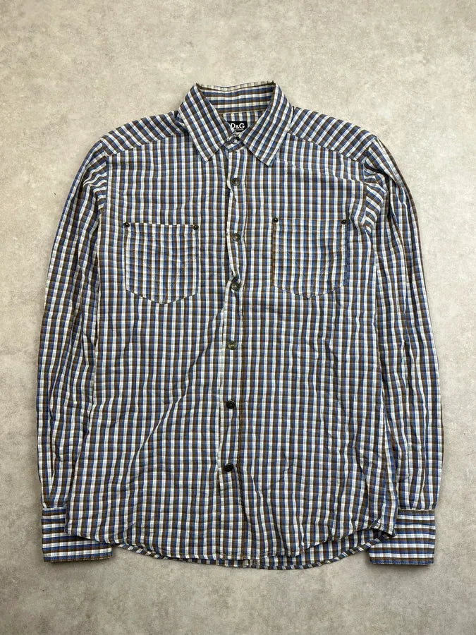 2000s Dolce & Gabbana Brown & Blue Checkered Shirt upMuUpp 4