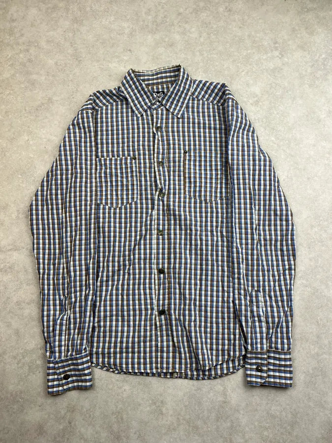 2000s Dolce & Gabbana Brown & Blue Checkered Shirt upMuUpp 0