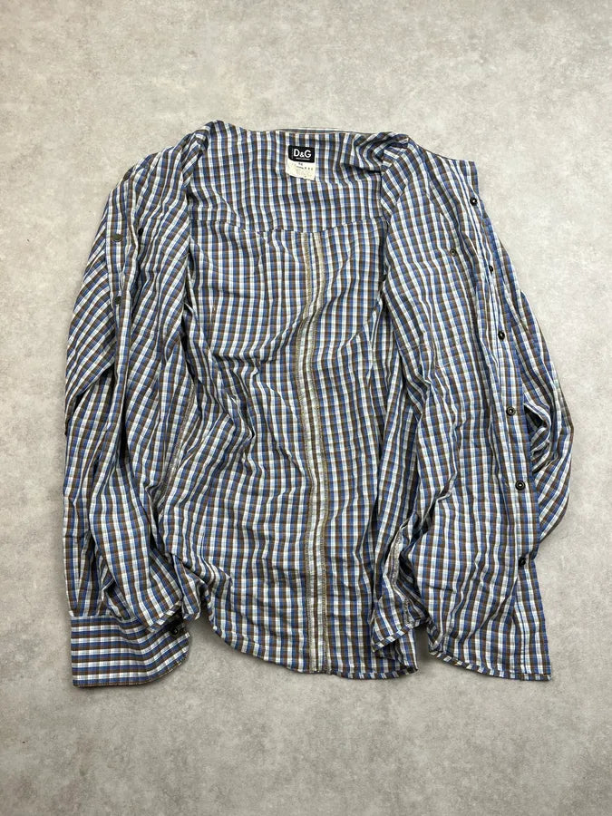 2000s Dolce & Gabbana Brown & Blue Checkered Shirt upMuUpp 7