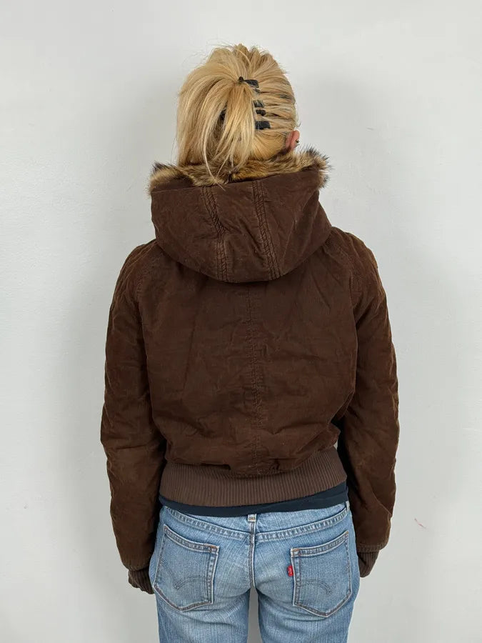 2000s Dolce & Gabbana Brown Corduroy Fur Hooded Bomber Jacket CSselIs 2