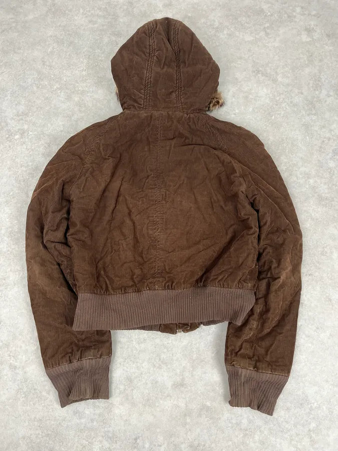 2000s Dolce & Gabbana Brown Corduroy Fur Hooded Bomber Jacket CSselIs 6