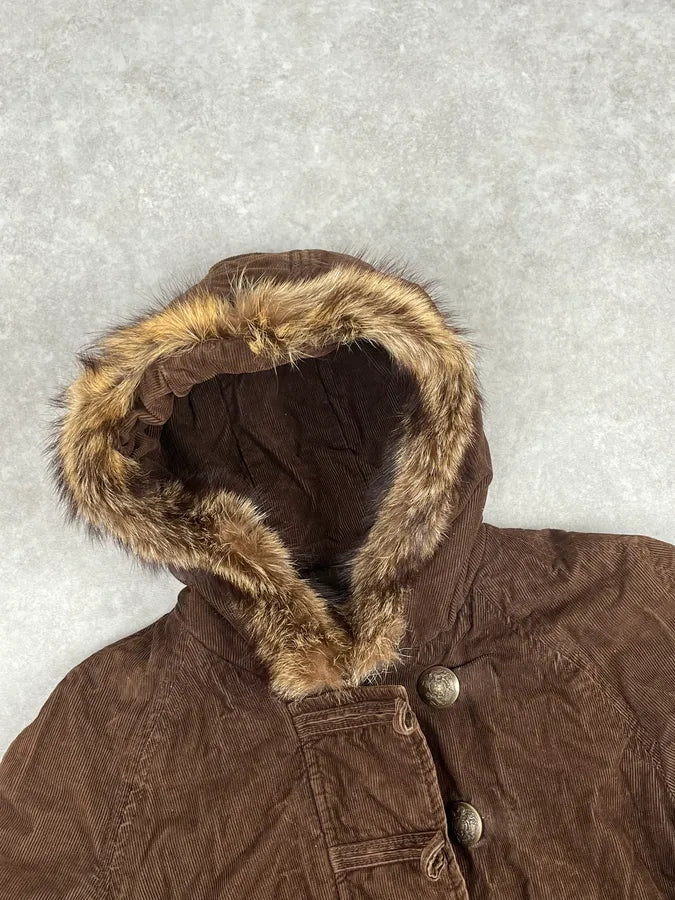 2000s Dolce & Gabbana Brown Corduroy Fur Hooded Bomber Jacket CSselIs 4
