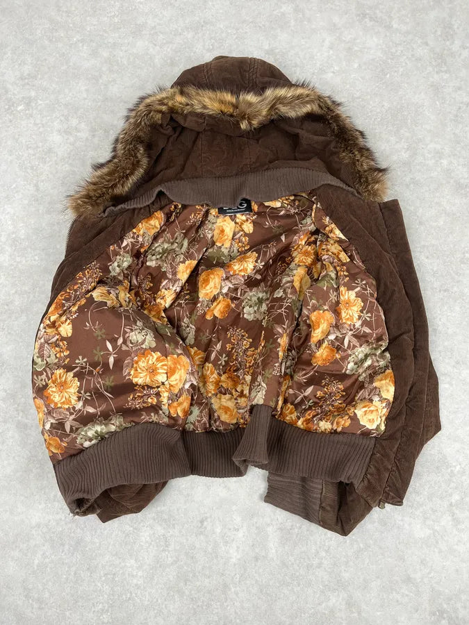 2000s Dolce & Gabbana Brown Corduroy Fur Hooded Bomber Jacket CSselIs 7