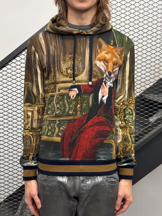 AW2017 Dolce & Gabbana Brown Fox Baroque Print Hoodie gUnhoDm 0