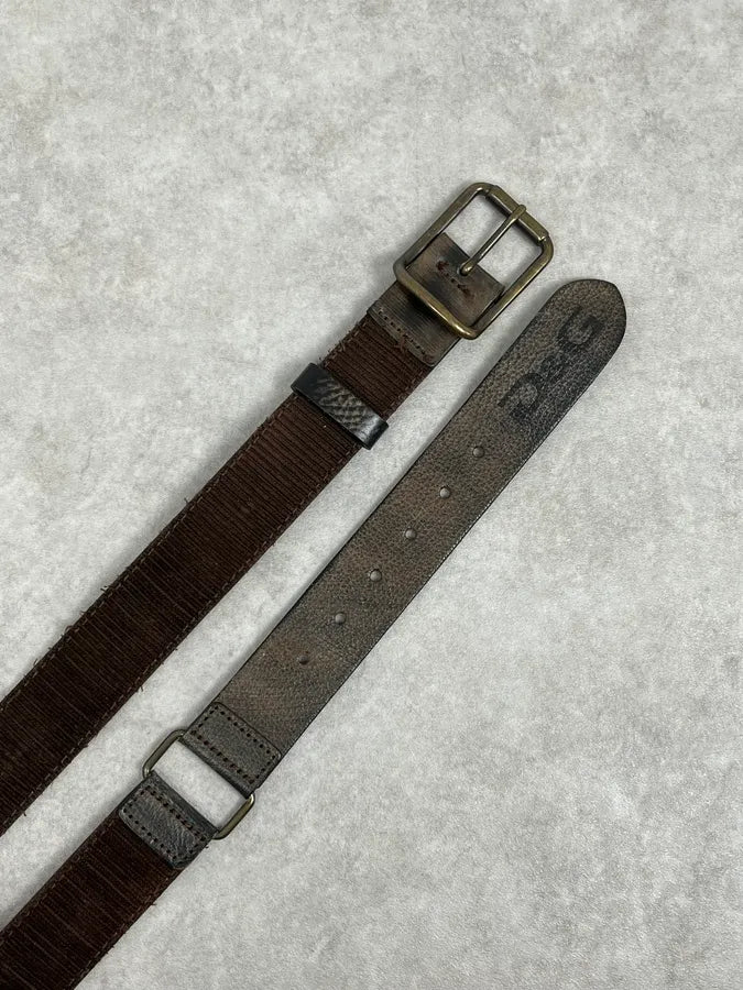 2000s Dolce & Gabbana Brown Hybrid Leather Military Belt HsAzVAn 2