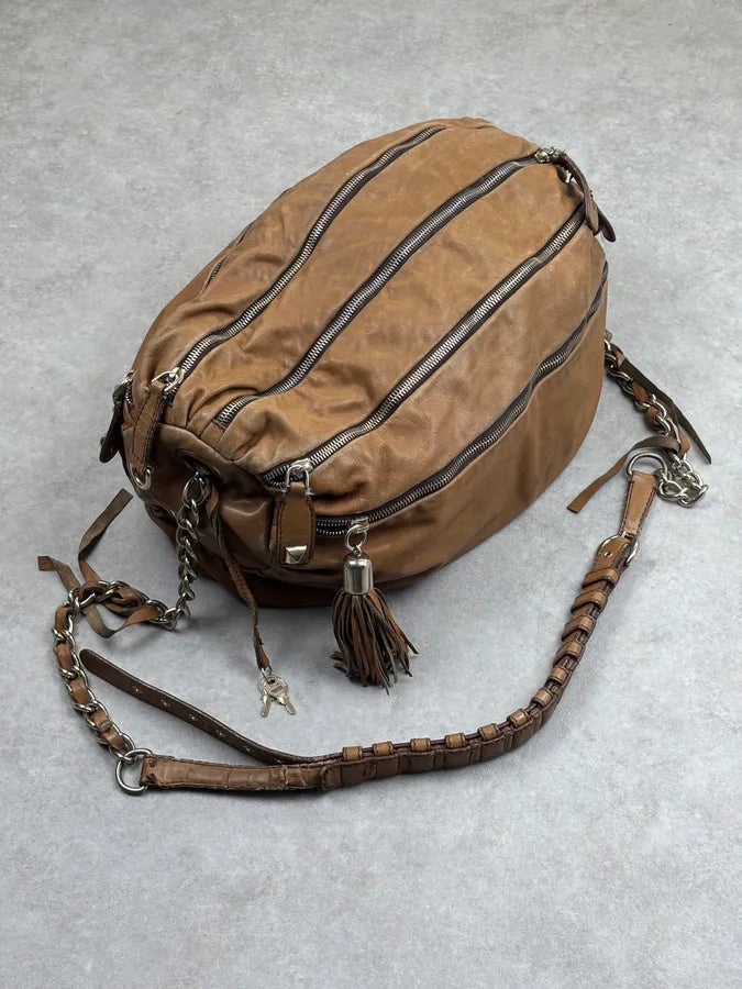 SS2010 Dolce & Gabbana Brown Leather Zip Bowling Shoulder Bag oMsiYeK 0