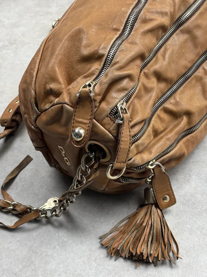 SS2010 Dolce & Gabbana Brown Leather Zip Bowling Shoulder Bag oMsiYeK 13