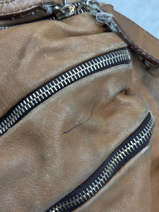 SS2010 Dolce & Gabbana Brown Leather Zip Bowling Shoulder Bag oMsiYeK 10