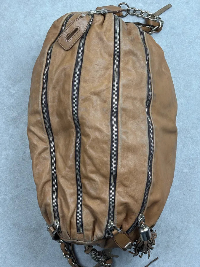 SS2010 Dolce & Gabbana Brown Leather Zip Bowling Shoulder Bag oMsiYeK 11