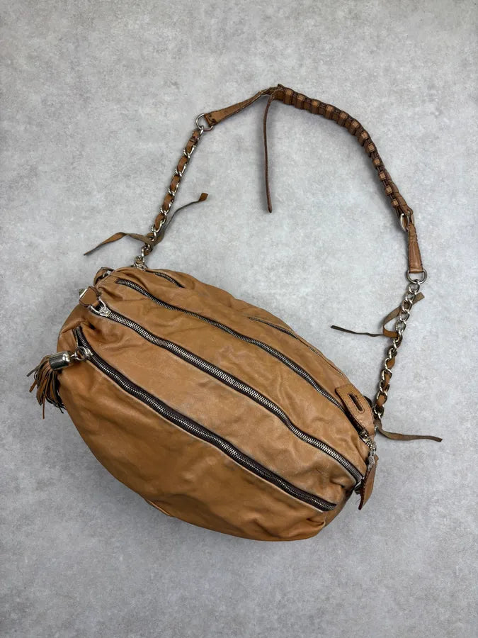 SS2010 Dolce & Gabbana Brown Leather Zip Bowling Shoulder Bag oMsiYeK 4