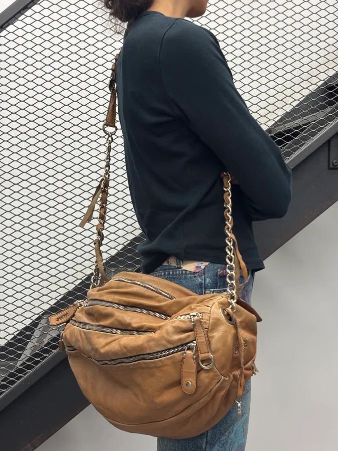 SS2010 Dolce & Gabbana Brown Leather Zip Bowling Shoulder Bag oMsiYeK 2