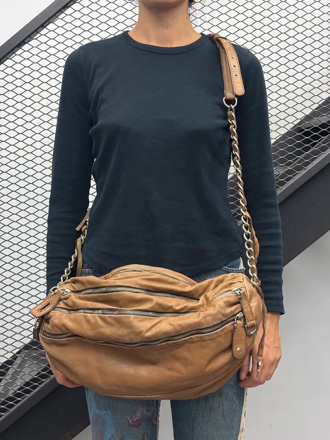 SS2010 Dolce & Gabbana Brown Leather Zip Bowling Shoulder Bag oMsiYeK 3