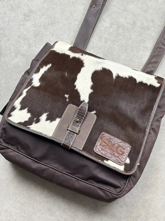 AW2004 Dolce & Gabbana Brown Leather Calf Hair Shoulder Bag oAkWDwn 3