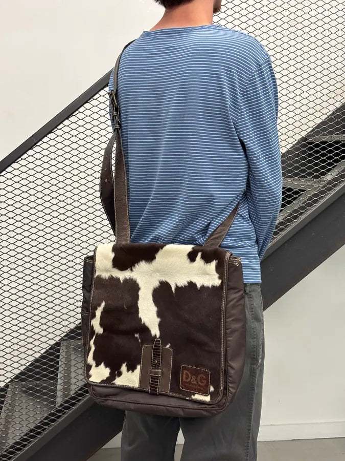 AW2004 Dolce & Gabbana Brown Leather Calf Hair Shoulder Bag oAkWDwn 2