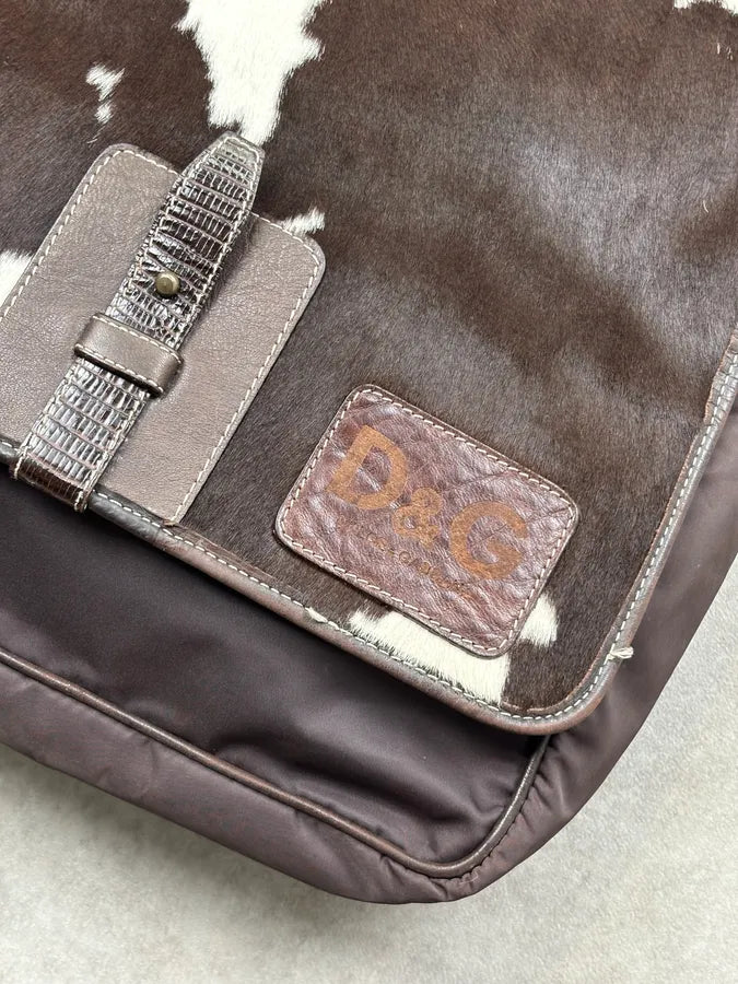 AW2004 Dolce & Gabbana Brown Leather Calf Hair Shoulder Bag oAkWDwn 5