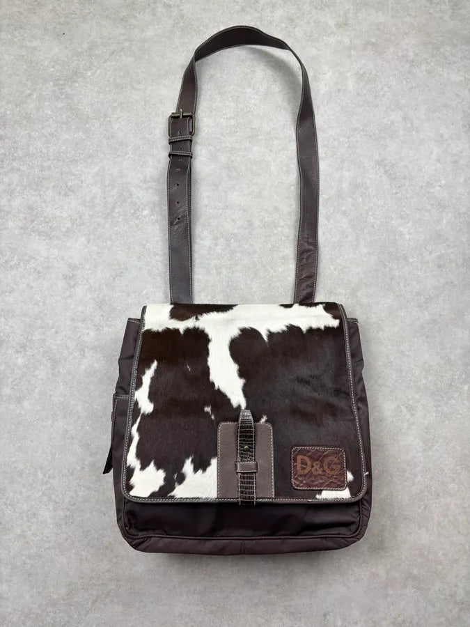 AW2004 Dolce & Gabbana Brown Leather Calf Hair Shoulder Bag oAkWDwn 0