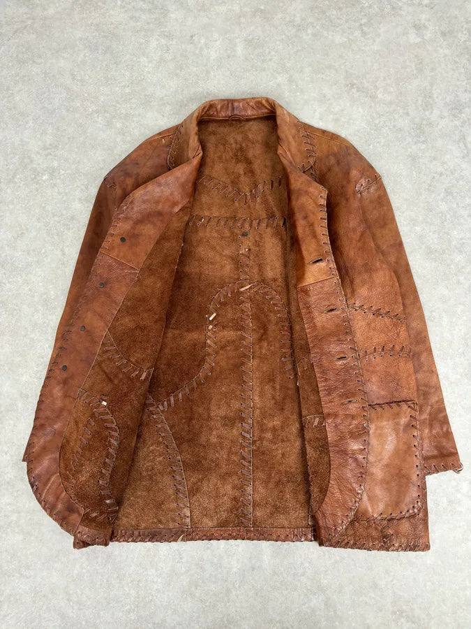 1990s Dolce & Gabbana Whipstitched Brown Leather Jacket zobyGlv 6