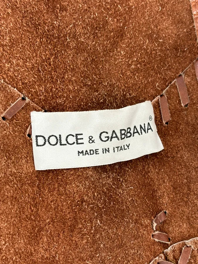 1990s Dolce & Gabbana Whipstitched Brown Leather Jacket zobyGlv 8
