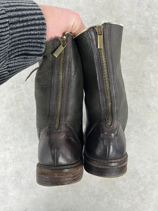 Dolce & Gabbana Brown Leather Lace-Up Boots Shearling-Lined  mrlVzmv 5