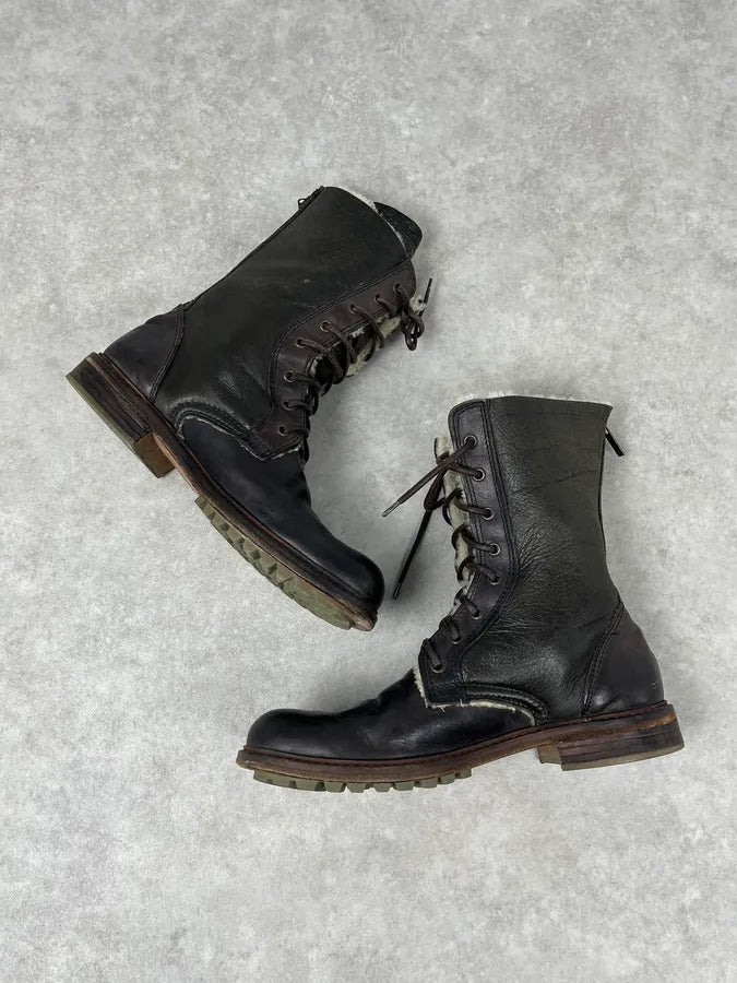 Dolce & Gabbana Brown Leather Lace-Up Boots Shearling-Lined  mrlVzmv 4