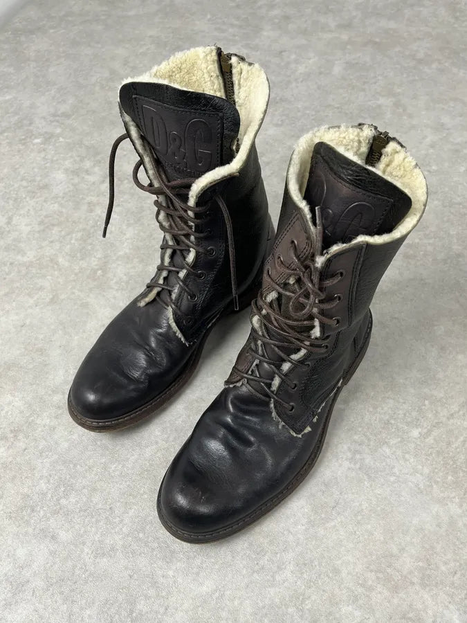 Dolce & Gabbana Brown Leather Lace-Up Boots Shearling-Lined  mrlVzmv 3