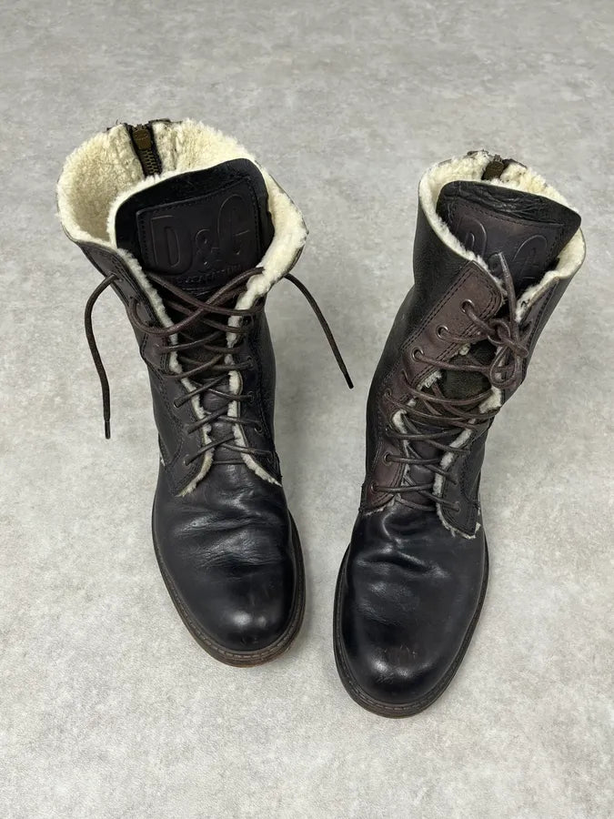 Dolce & Gabbana Brown Leather Lace-Up Boots Shearling-Lined  mrlVzmv 1
