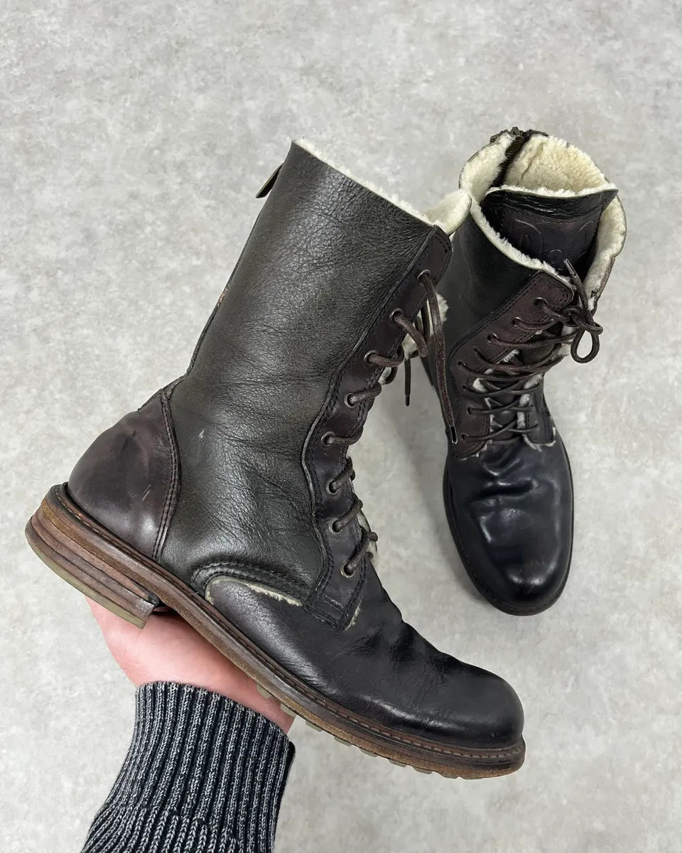 Dolce & Gabbana Brown Leather Lace-Up Boots Shearling-Lined  mrlVzmv 0