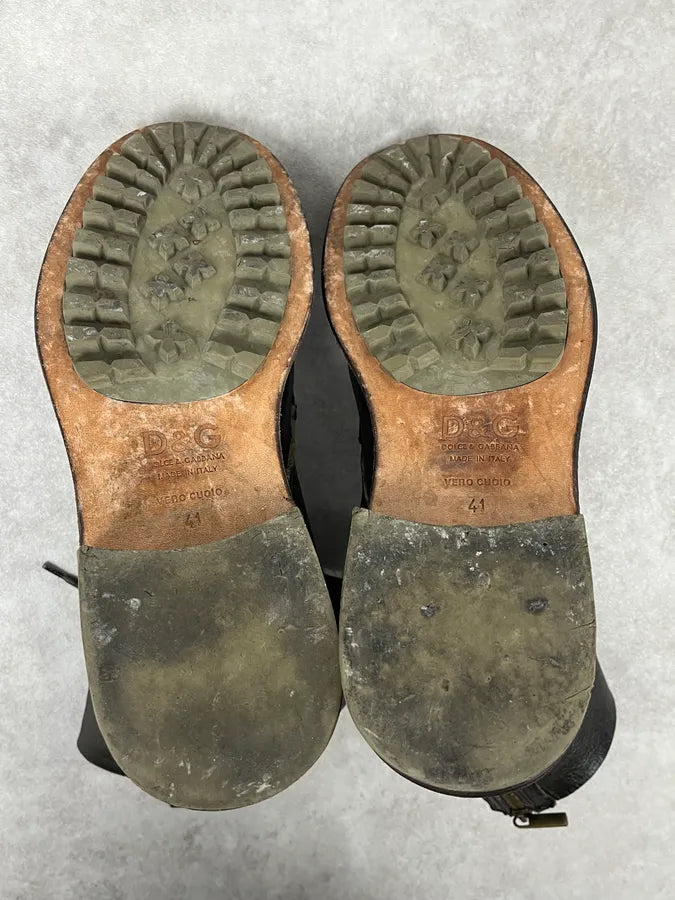 Dolce & Gabbana Brown Leather Lace-Up Boots Shearling-Lined  mrlVzmv 6