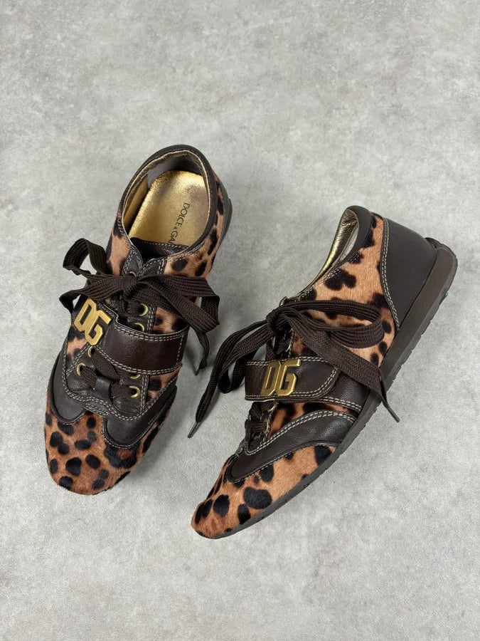 2000s Dolce & Gabbana Brown Leopard Pony Hair Leather Sneakers zPUYCcr 2