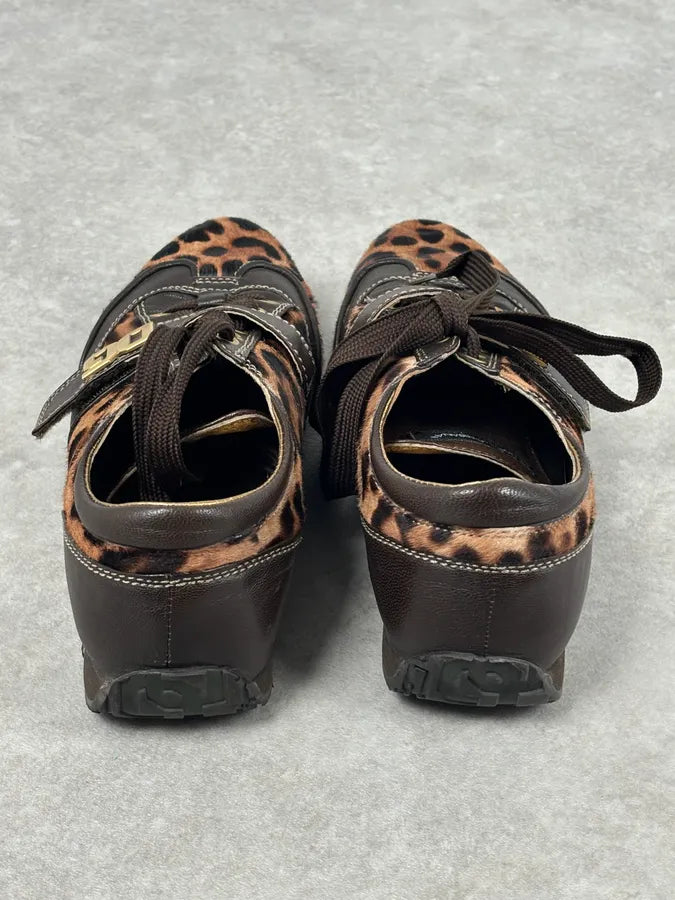 2000s Dolce & Gabbana Brown Leopard Pony Hair Leather Sneakers zPUYCcr 9