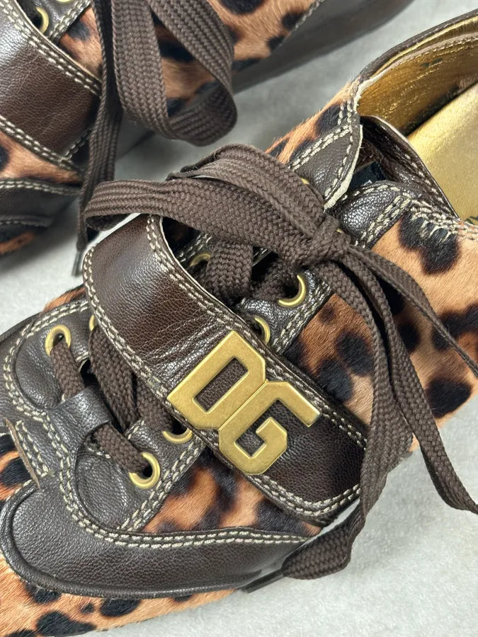 2000s Dolce & Gabbana Brown Leopard Pony Hair Leather Sneakers zPUYCcr 8