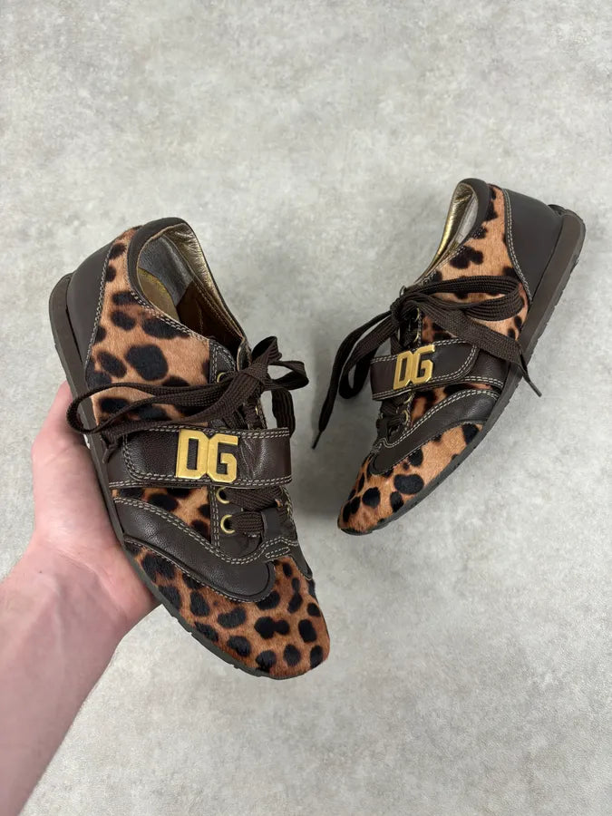 2000s Dolce & Gabbana Brown Leopard Pony Hair Leather Sneakers zPUYCcr 0
