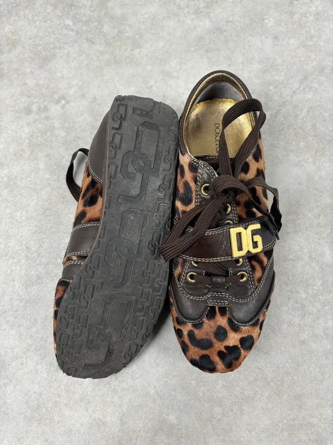 2000s Dolce & Gabbana Brown Leopard Pony Hair Leather Sneakers zPUYCcr 6