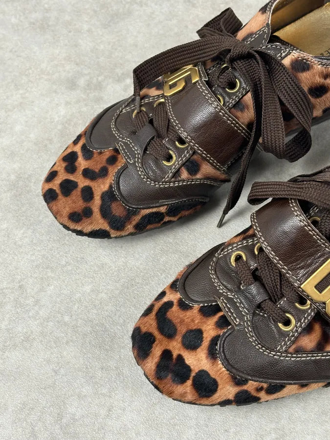 2000s Dolce & Gabbana Brown Leopard Pony Hair Leather Sneakers zPUYCcr 5