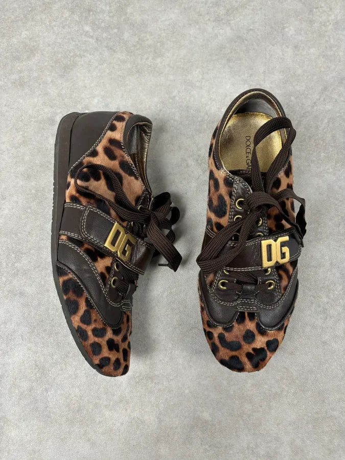 2000s Dolce & Gabbana Brown Leopard Pony Hair Leather Sneakers zPUYCcr 3
