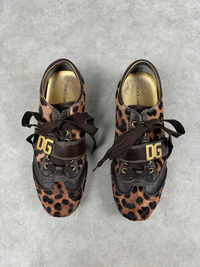 2000s Dolce & Gabbana Brown Leopard Pony Hair Leather Sneakers zPUYCcr 1