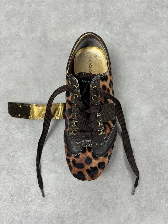 2000s Dolce & Gabbana Brown Leopard Pony Hair Leather Sneakers zPUYCcr 10