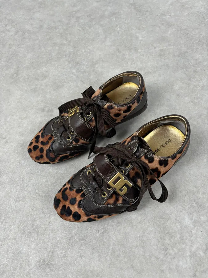 2000s Dolce & Gabbana Brown Leopard Pony Hair Leather Sneakers zPUYCcr 4