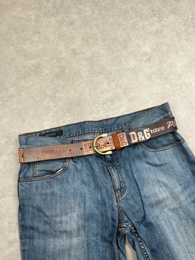 2000s Dolce & Gabbana Brown Multi Logo Leather Belt piQHMSO 0