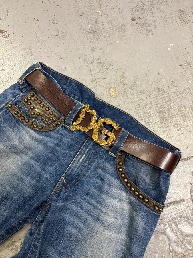 AW2006 Dolce & Gabbana Brown Leather Ornamental Buckle Belt WosrFhI 2