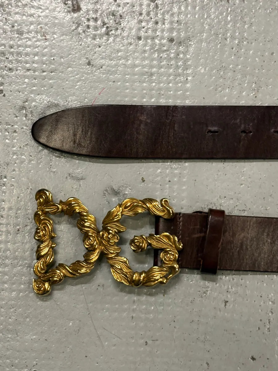 AW2006 Dolce & Gabbana Brown Leather Ornamental Buckle Belt WosrFhI 5