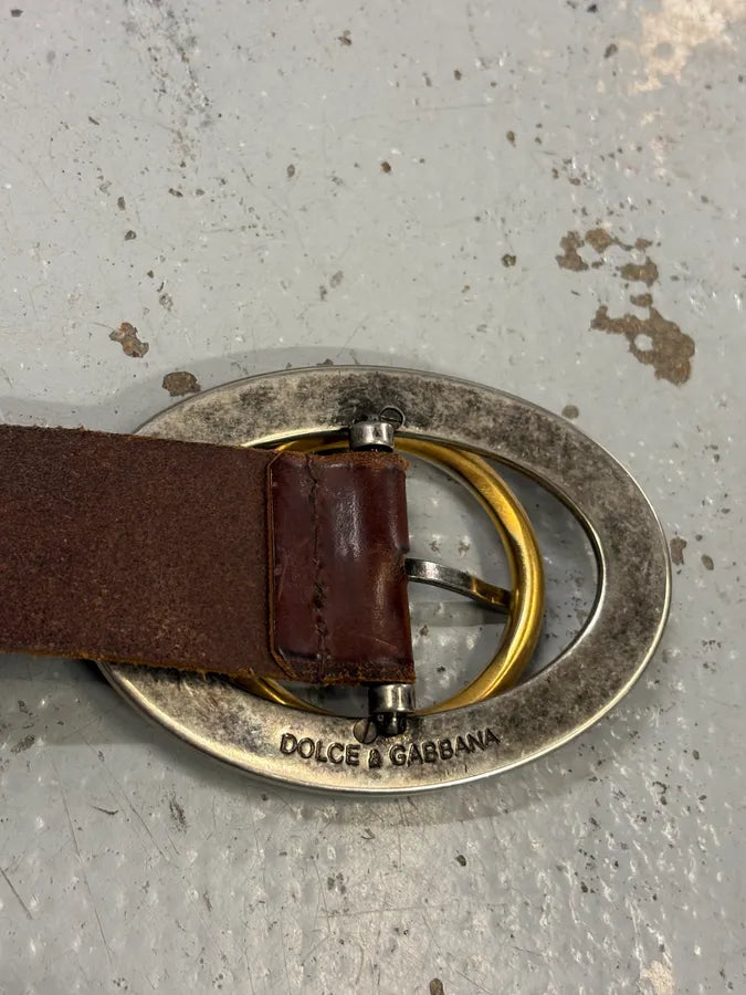 2000s Dolce & Gabbana Brown Leather Oval Buckle Belt DJeBTFa 7