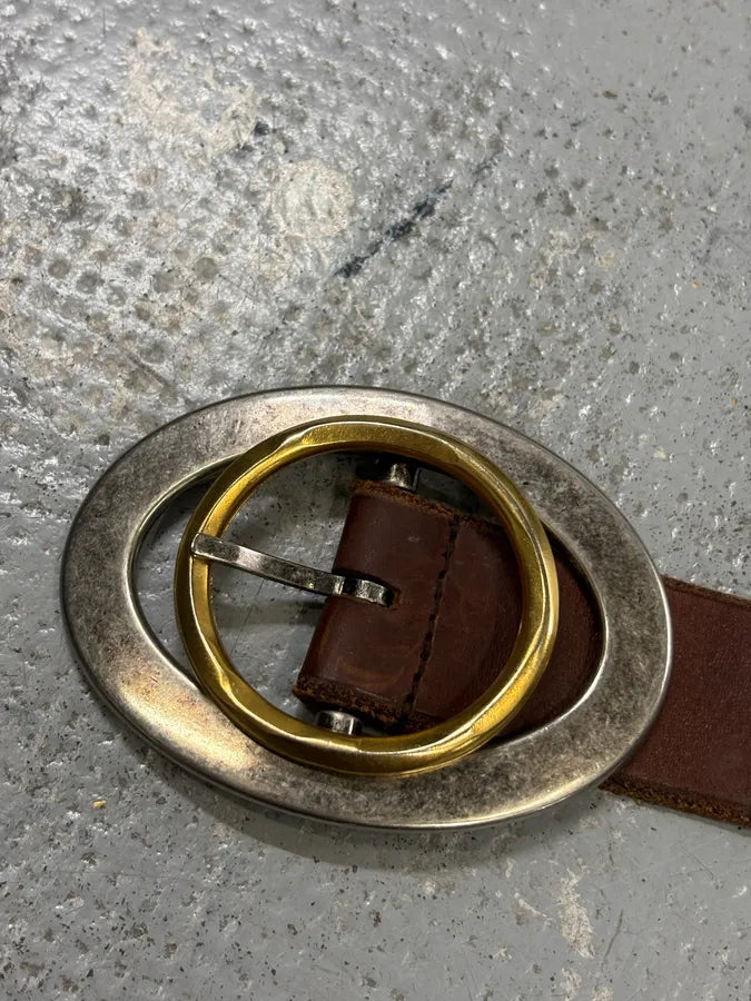 2000s Dolce & Gabbana Brown Leather Oval Buckle Belt DJeBTFa 3