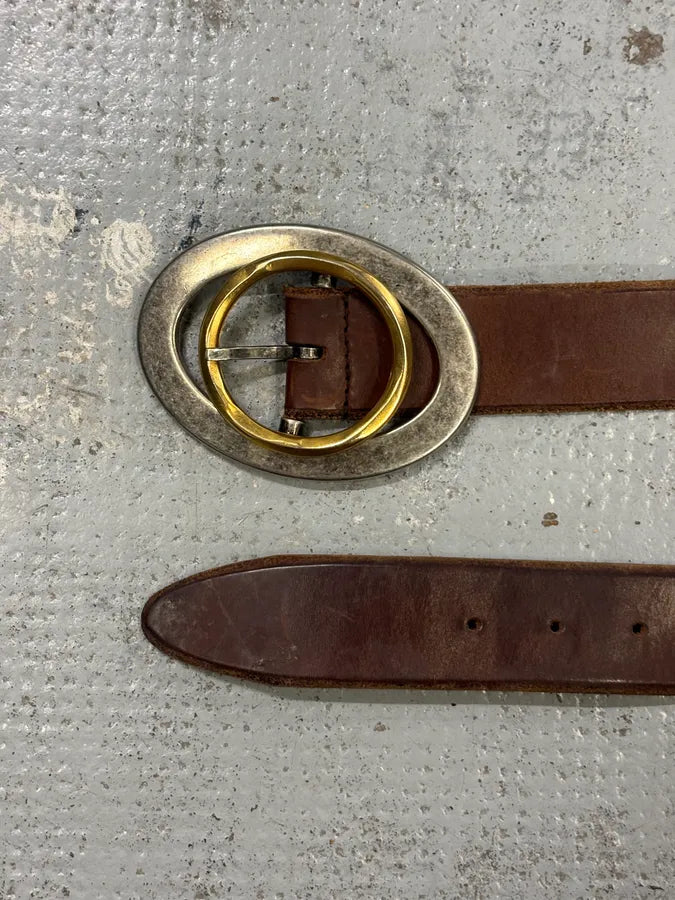 2000s Dolce & Gabbana Brown Leather Oval Buckle Belt DJeBTFa 4