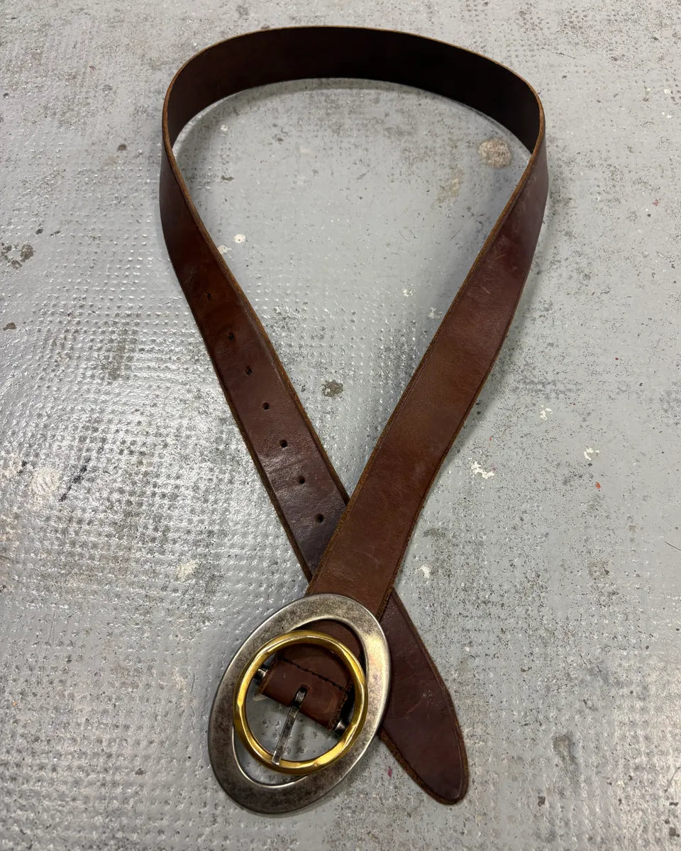 2000s Dolce & Gabbana Brown Leather Oval Buckle Belt DJeBTFa 0