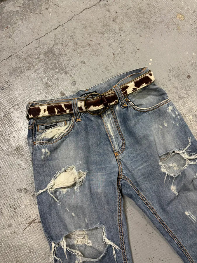 2000s Dolce & Gabbana Brown Pony Hair Leather Cowhide Belt fKqvEbU 0