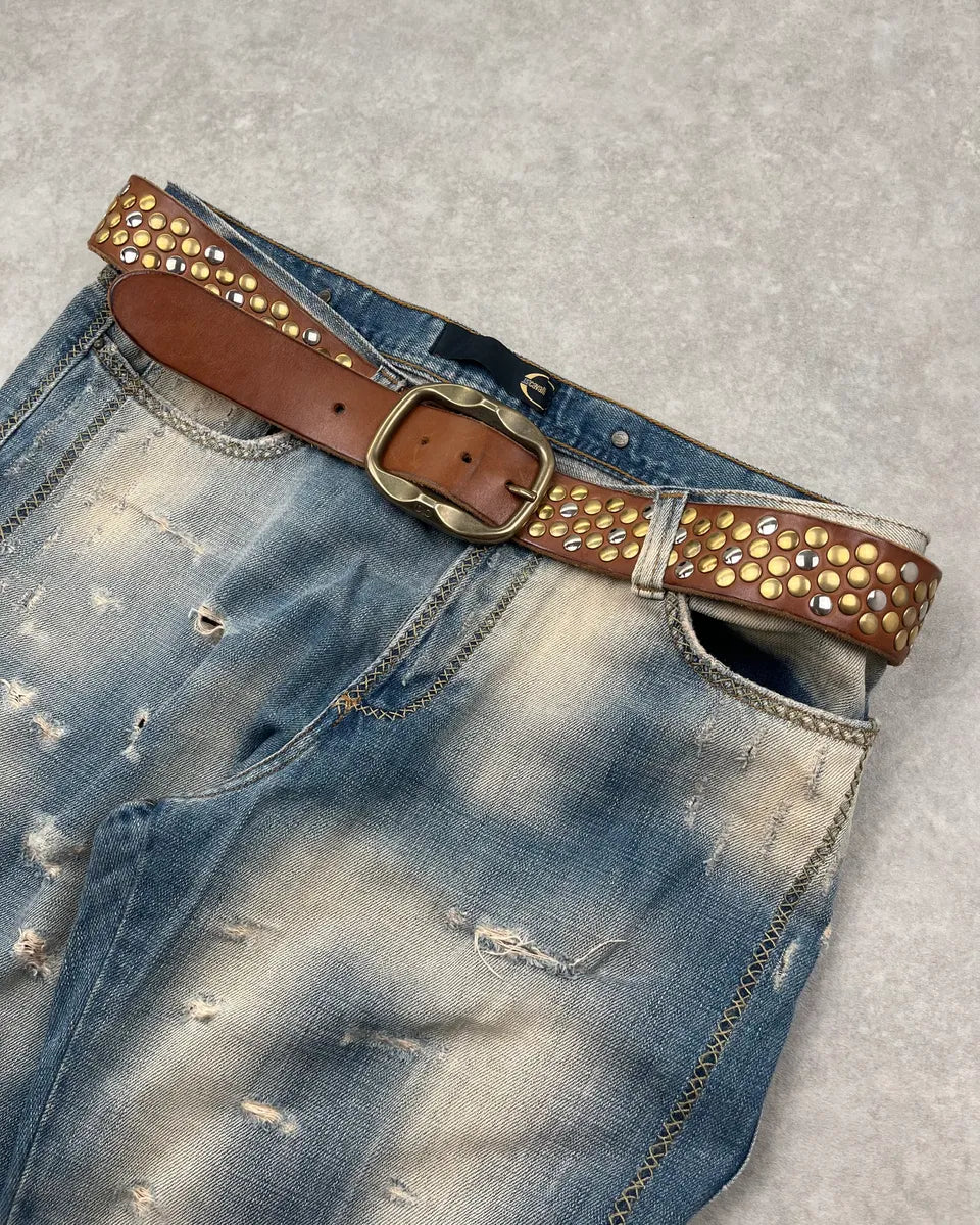 Dolce & Gabbana Brown Leather Studded Belt VlISeap 1