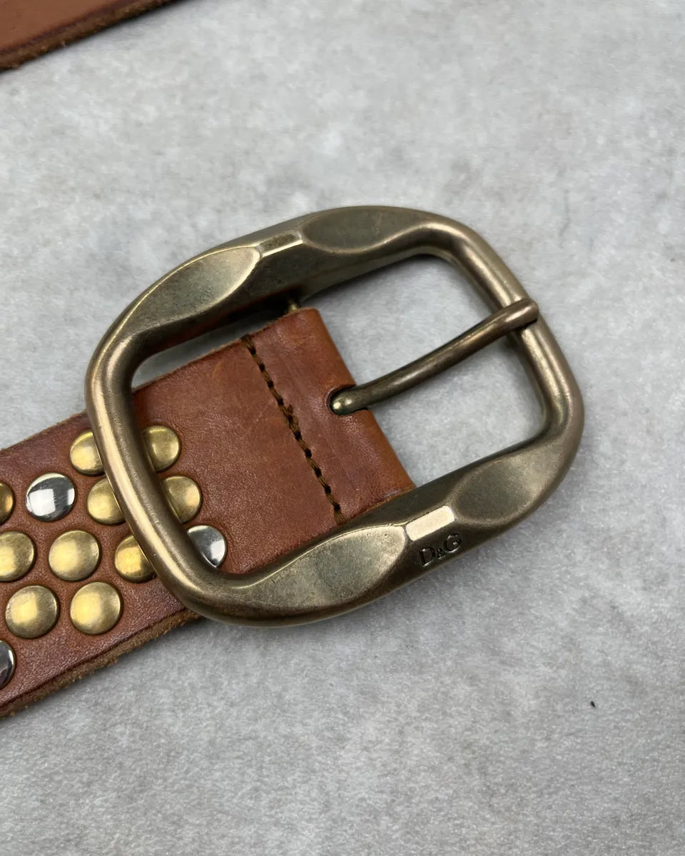 Dolce & Gabbana Brown Leather Studded Belt VlISeap 4