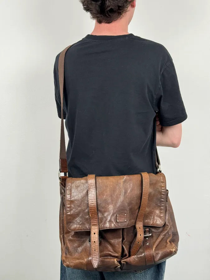 AW2008 Dolce & Gabbana Brown Leather Vintage Messenger Bag tuhAESY 2